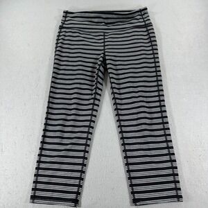 Athleta Striped Capri Leggings Womens Large Black Gray Yoga Gym Pants